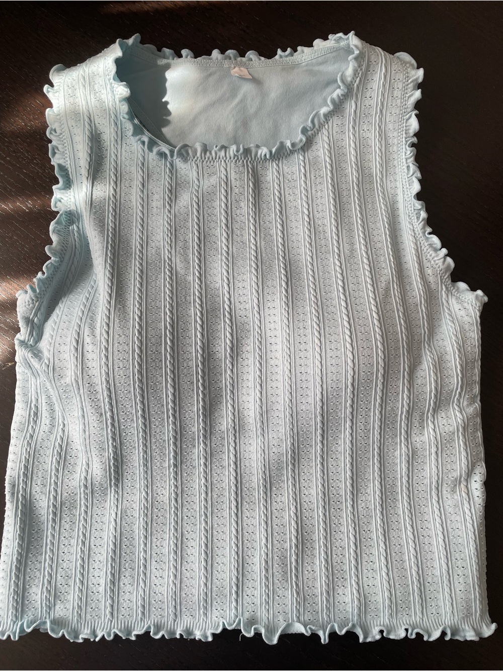JoyLab ribbed seamless support tank top Light Blue Knit Ruffled Tank Top - large - Picture 5 of 9